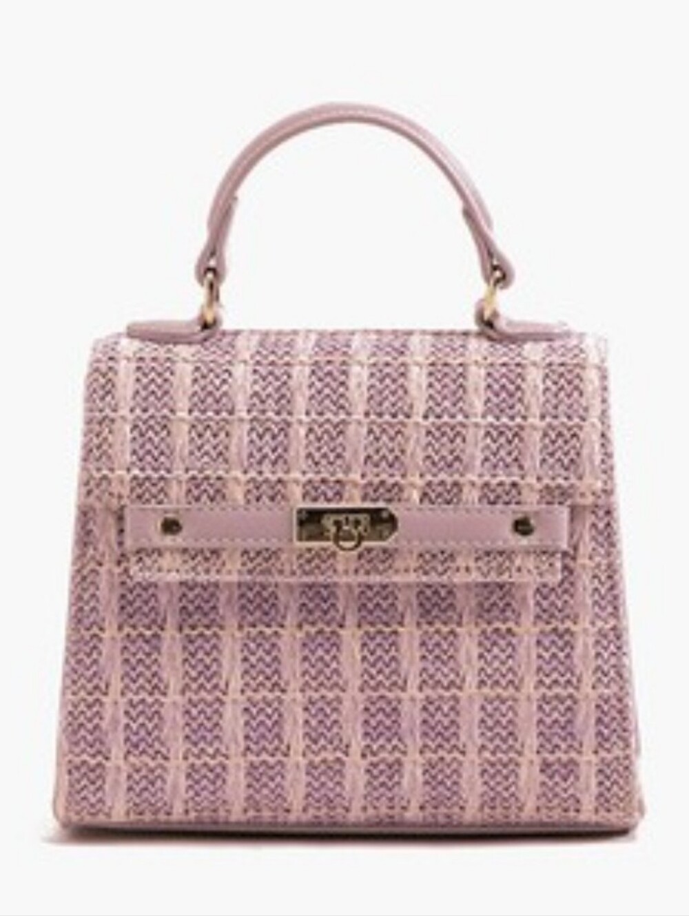 Elegant Pink Top-Handle Woven-Pattern Bag